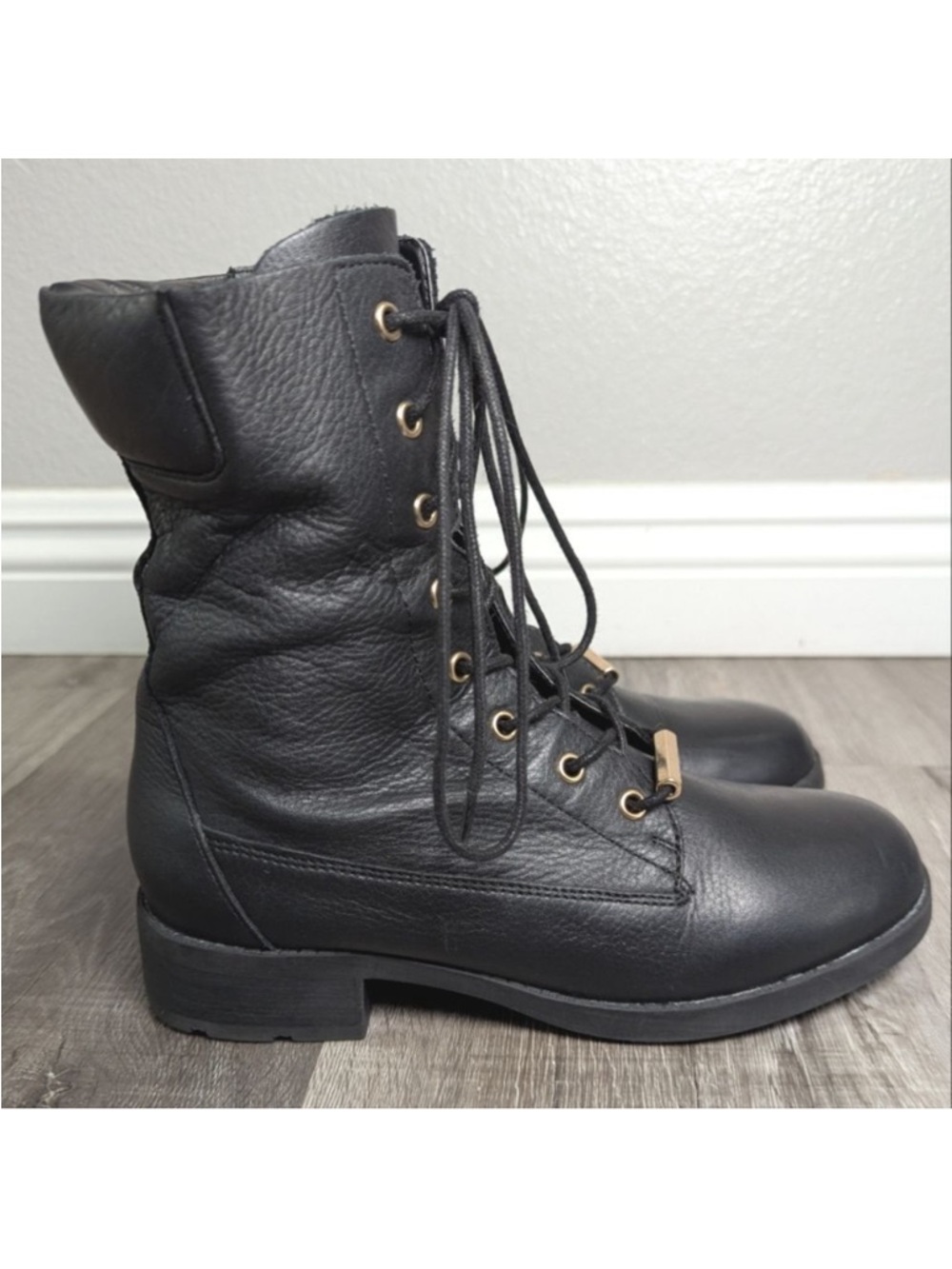 ALDO Black gold bar combat boots